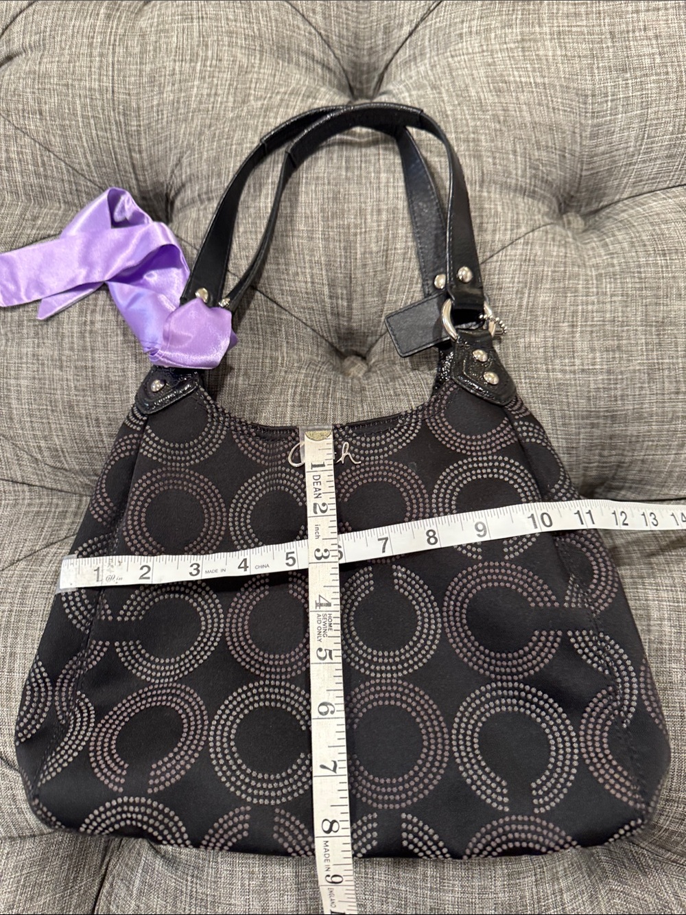 Coach Bag Ashley Dotted Op Art Black Signature Logo Hobo Shoulder Bag - Picture 17 of 17